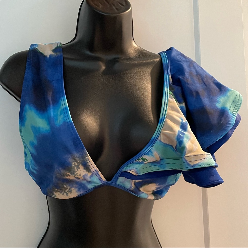 NWT Blue Tie Dye Acuarela ruffle Brazilian bikini Lina Medina L designer
